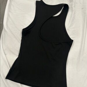 Black Ribbed Asymmetric Tank Top - Women